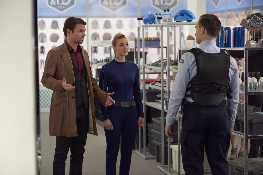 DARK MATTER -- "We Were Family" Episode 204 -- Pictured: Zoie Palmer as The Android -- (Photo by: Russ Martin/Prodigy Pictures/Syfy)