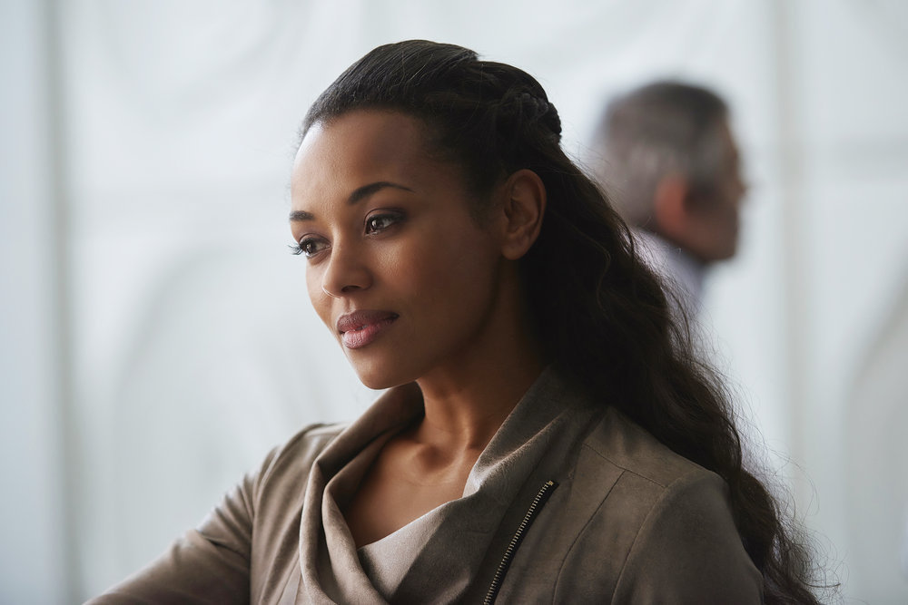 DARK MATTER -- "Going Out Fighting" Episode 209 -- Pictured: Melanie Liburd as Nyx Harper -- (Photo by: Russ Martin/Prodigy Pictures/Syfy)