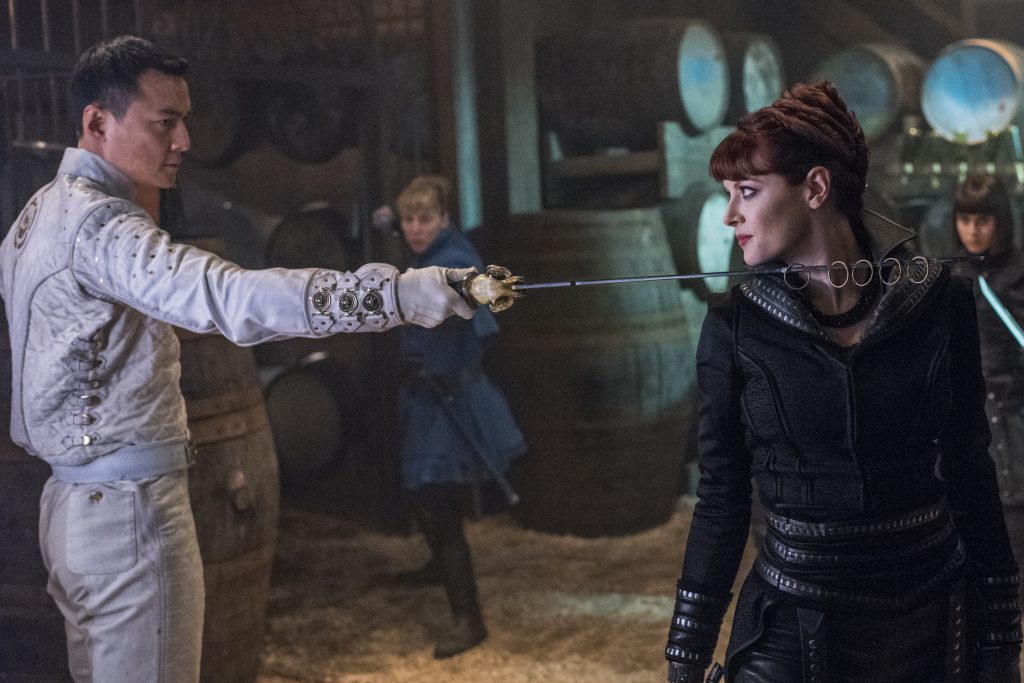 Daniel Wu as Sunny, Emily Beecham as The Widow - Into the Badlands _ Season 2, Episode 8 - Photo Credit: Antony Platt/AMC