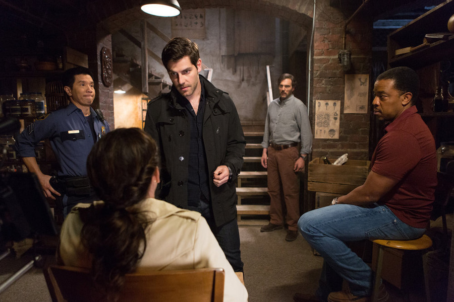 GRIMM -- "The Grimm Identity" Episode 501 -- Pictured: (l-r) Reggie Lee as Sgt. Wu, David Giuntoli as Nick Burkhardt, Silas Weir Mitchell as Monroe, Russell Hornsby as Hank Griffin -- (Photo by: Scott Green/NBC)