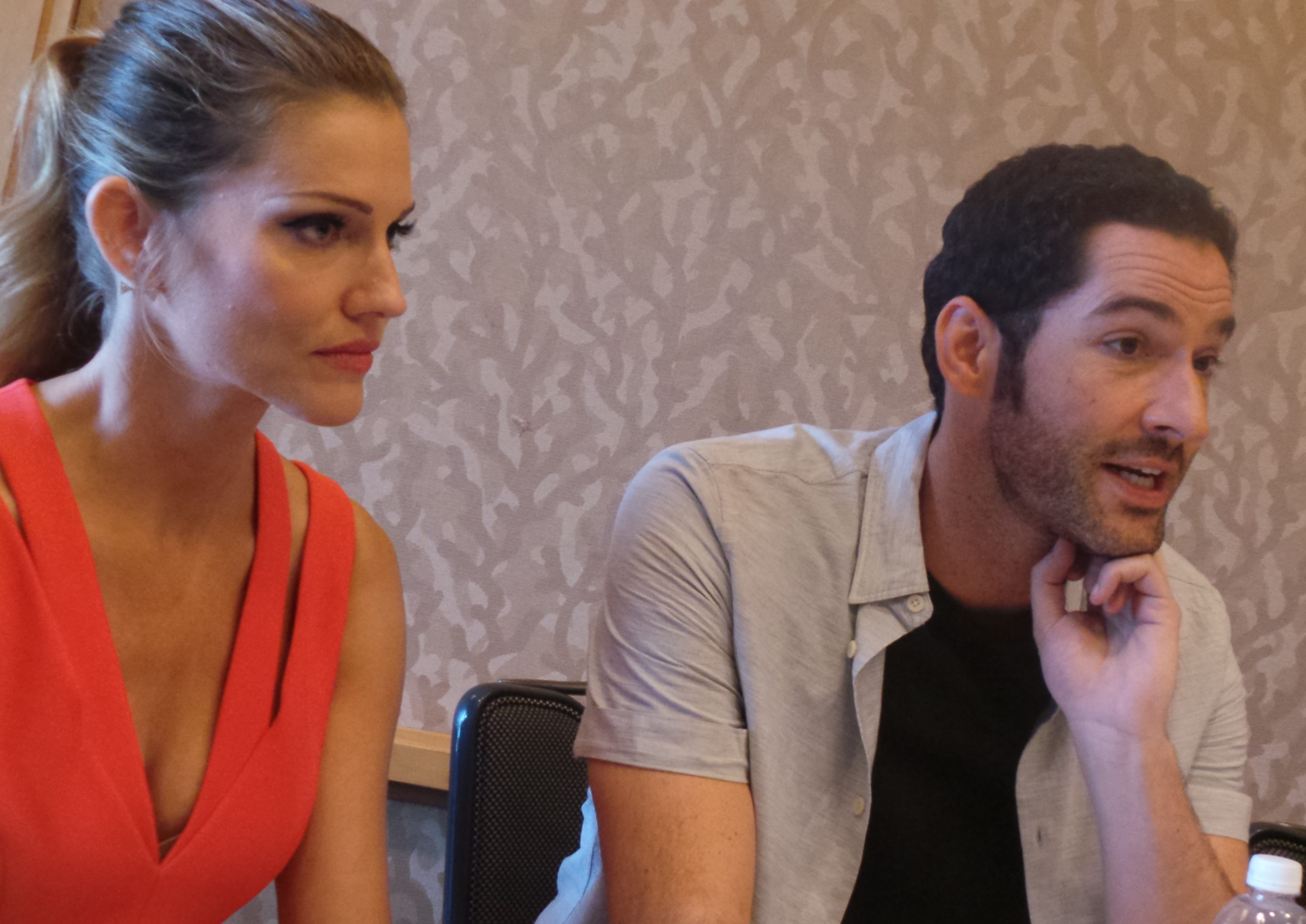 Tom Ellis (Lucifer Morningstar) and Tricia Helfer (will debut in season 2 as The Mother of Angels)