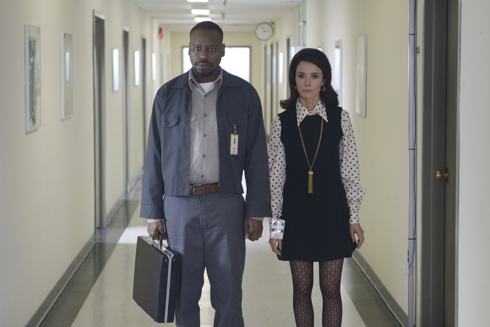 TIMELESS -- "Space Race" Episode 107 -- Pictured: (l-r) Malcolm Barrett as Rufus Carlin, Abigail Spencer as Lucy Preston -- (Photo by: Sergei Bachlakov/NBC)
