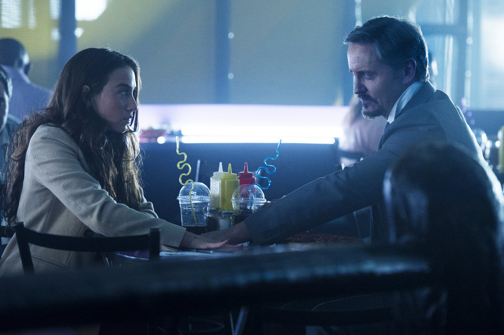 THE MAGICIANS -- "Night of Crowns" Episode 201 -- Pictured:  (l-r) Stella Maeve as Julia, Charles Mesure as The Beast -- (Photo by: Carole Segal/Syfy)